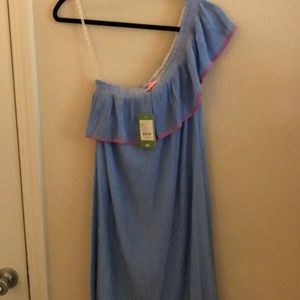 Summer Seersucker one-shoulder dress